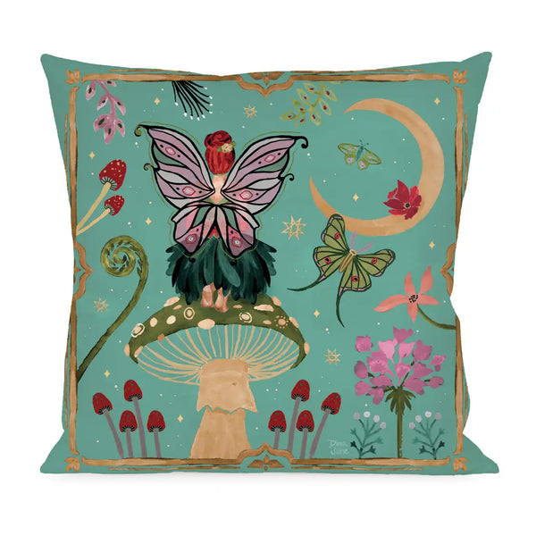 Fairy Wonderland Outdoor/Indoor Teal Pillow Cover