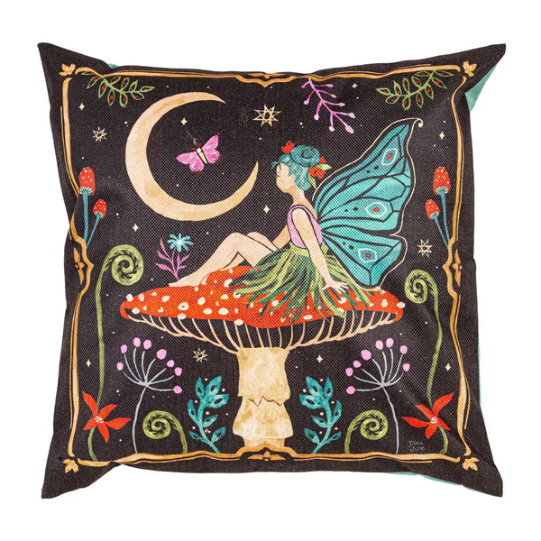 Fairy Wonderland Outdoor/Indoor Black Pillow Cover