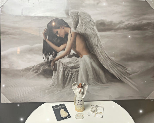 Sitting Angel Painting - Glitter Canvas Wall Decor - Divine Clarity