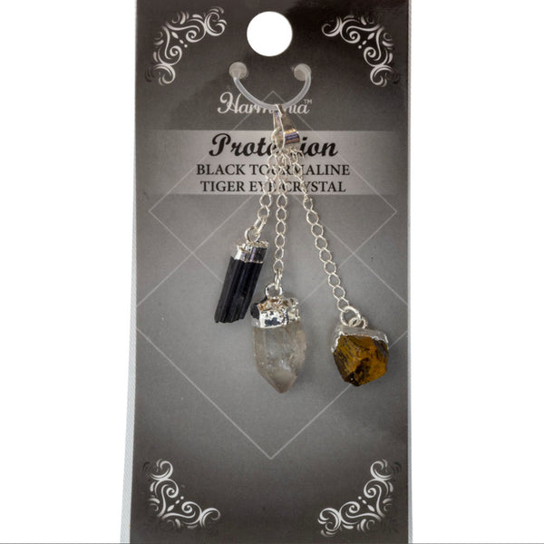 3 Stone Pendant - Protection - Black Tourmaline, Tigers Eye, Clear Quartz - Divine Clarity