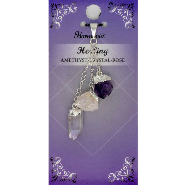 3 Stone Pendant - Healing - Rose Quartz, Clear Quartz, Amethyst - Divine Clarity