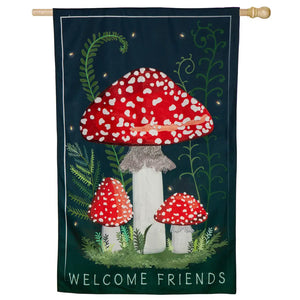 Welcome Friends Mushroom Garden Linen Garden Flag