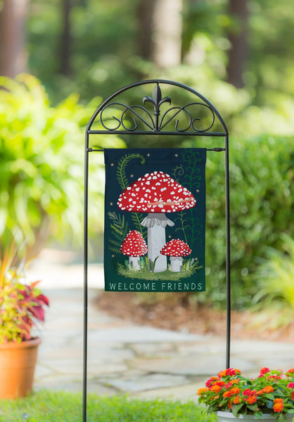 Welcome Friends Mushroom Garden Linen Garden Flag