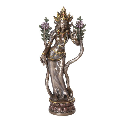Tara Goddess Cold Cast Bronze Statue with Purple Flowers - Divine Clarity