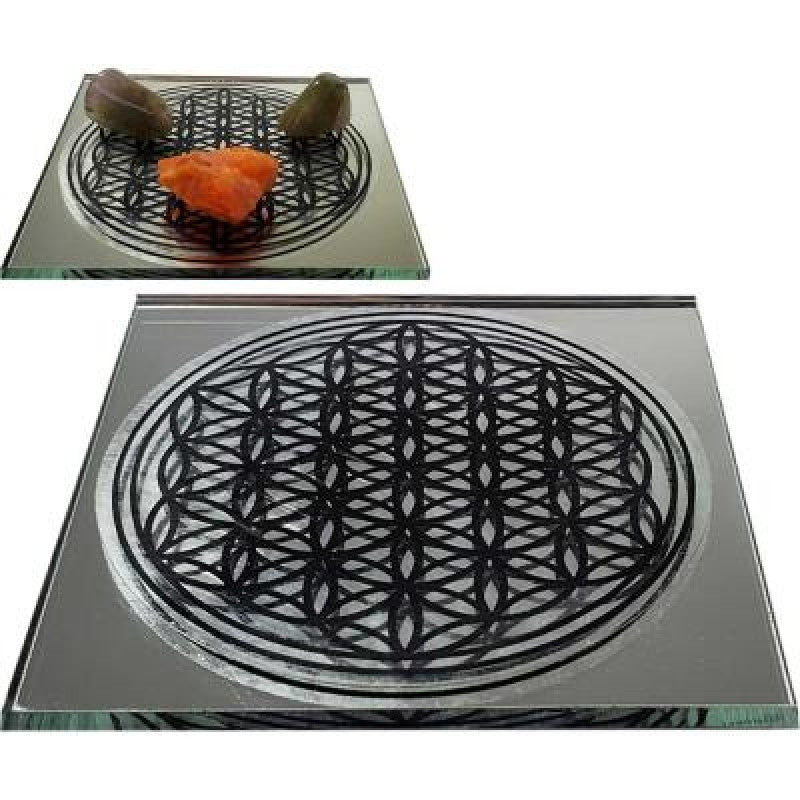 Crystal Grid Mirror Plate - Flower of Life - Divine Clarity