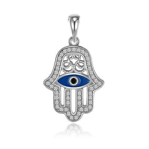Hamsa Fatima Hand Eye 925 Sterling Silver Pendant - Divine Clarity