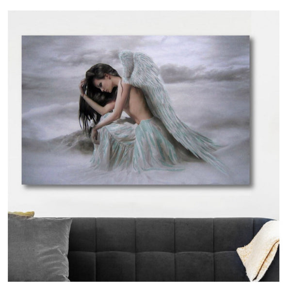 Sitting Angel Painting - Glitter Canvas Wall Decor - Divine Clarity