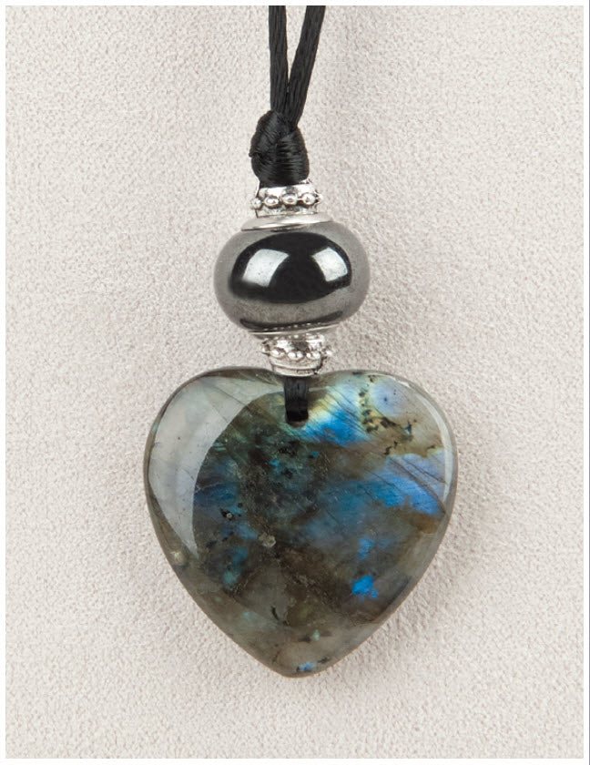 Medicine Stone Necklace: Labradorite Gem Heart - Divine Clarity