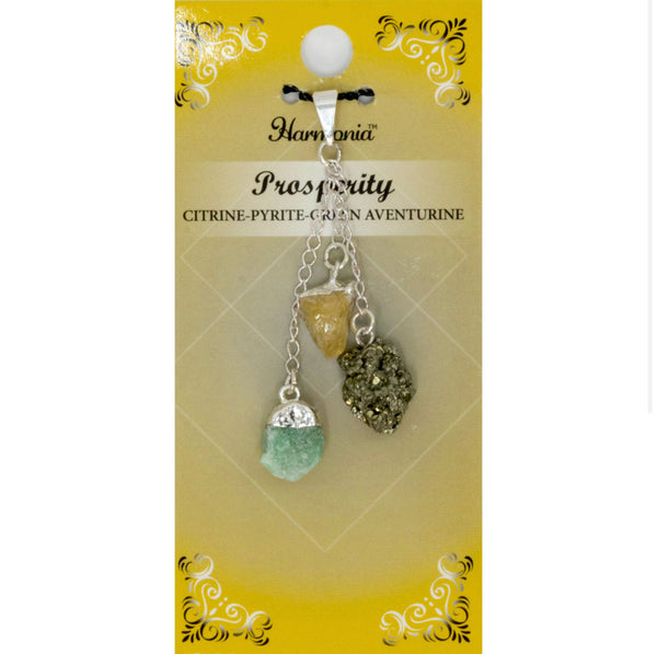 3 Stone Pendant - Prosperity - Citrine, Pyrite, Green Aventurine - Divine Clarity