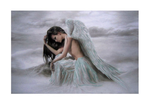 Sitting Angel Painting - Glitter Canvas Wall Decor - Divine Clarity