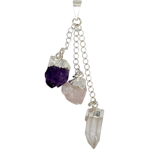 3 Stone Pendant - Healing - Rose Quartz, Clear Quartz, Amethyst - Divine Clarity