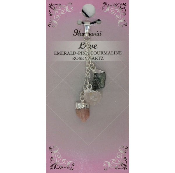 3 Stone Pendant - Love - Emerald, Pink Tourmaline, Rose Quartz - Divine Clarity