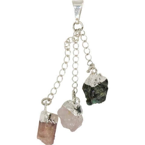 3 Stone Pendant - Love - Emerald, Pink Tourmaline, Rose Quartz - Divine Clarity