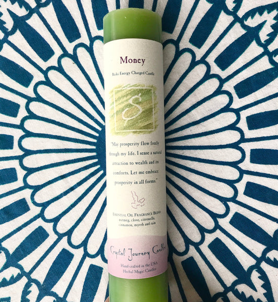 Money - Reiki Energy Charged Pillar Candle - Divine Clarity