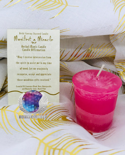 Manifest a Miracle Reiki Charged Votive Candle - Divine Clarity