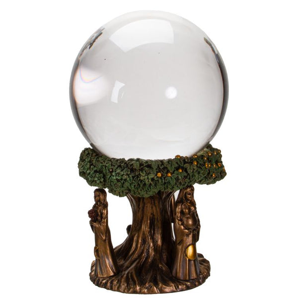 Gazing Crystal Ball - Mother, Maiden & Crone Gold Tree - Divine Clarity