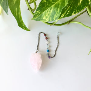 Raw Rose Quartz Chakra Pendulum - Divine Clarity