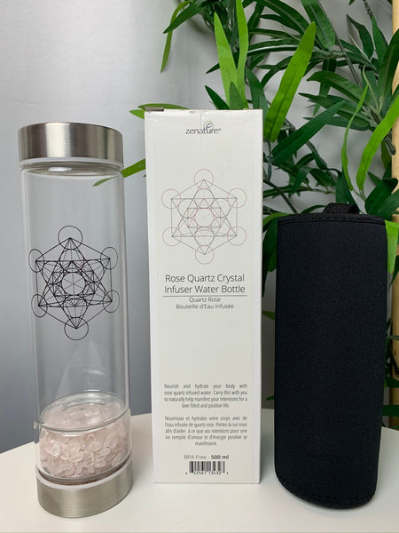 Rose Quartz Infused Glass Water Bottle - Divine Clarity
